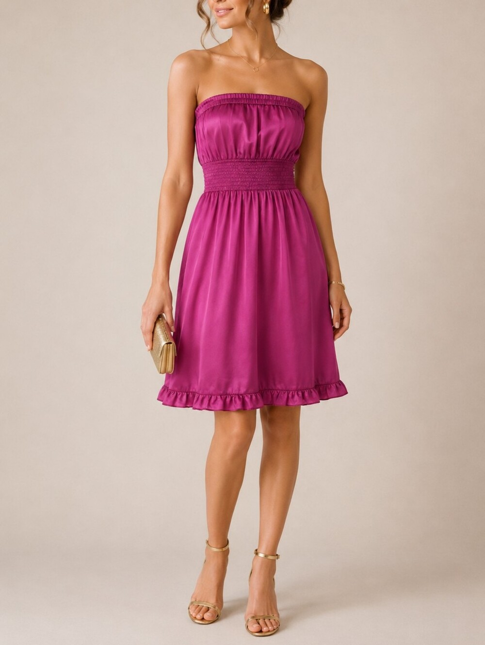 Maeve by Anthropologie Smocked Strapless Silk Dress in Fuchsia Party Women's 2
